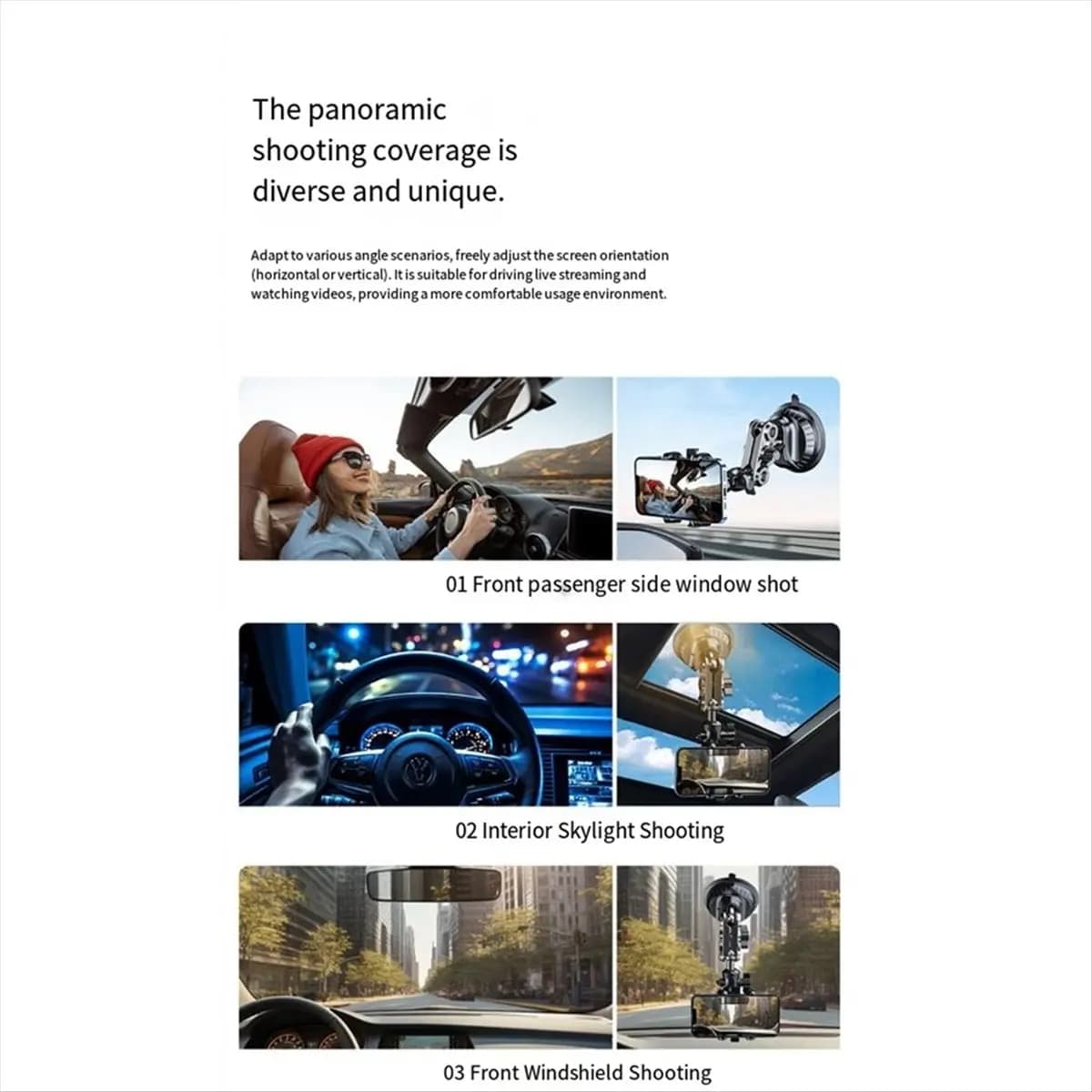 [T28C] Car Phone Holder Car 2-in-1 Strong Suction Cup Multi Angle Adjustable Aluminum Alloy Clip Holder,A