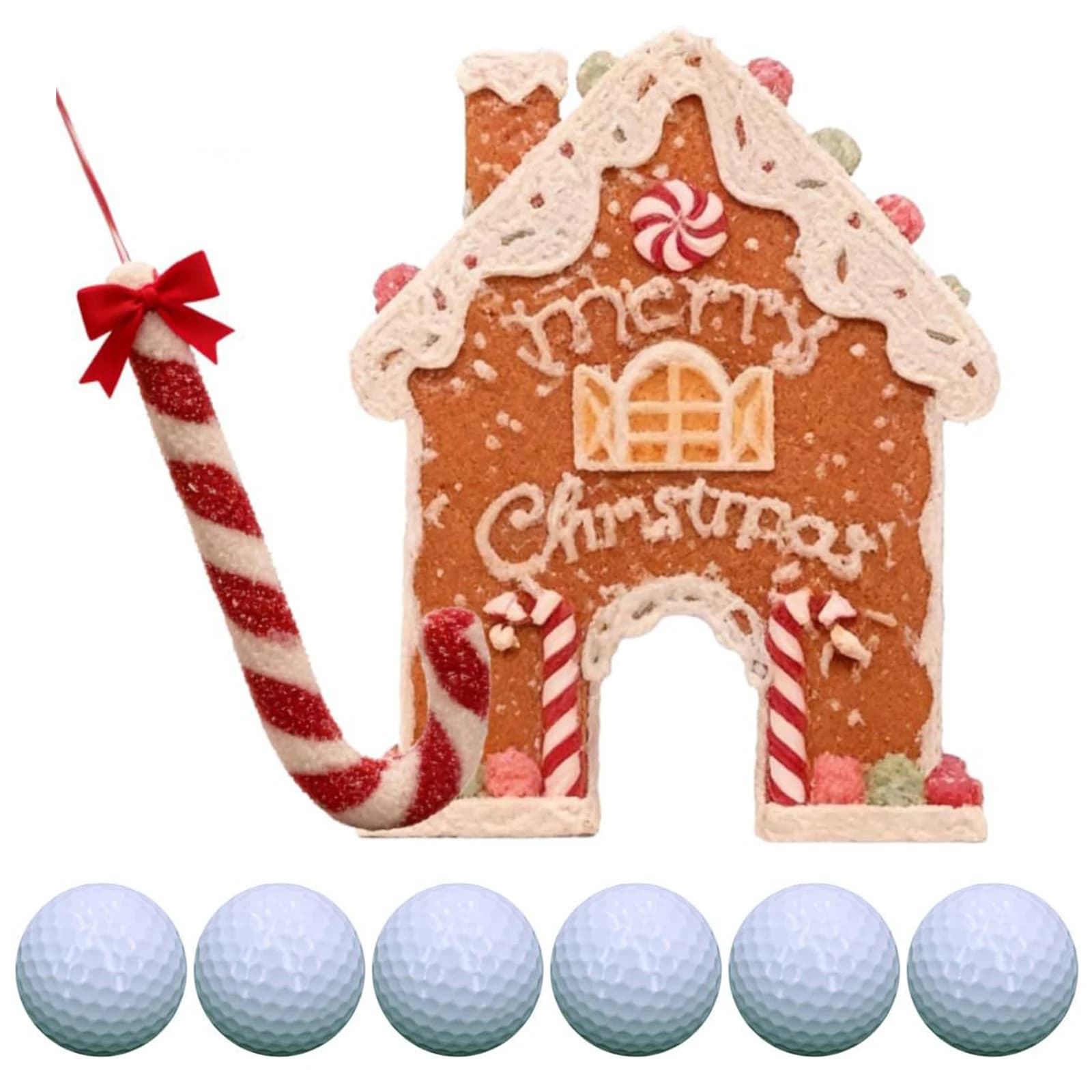 Kit Mini Golf Natalizio a Forma di Casa di Pan di Zenzero con Bastoncini di Zucchero e Pallina, Set per Divertenti Giochi Natalizi e Regali