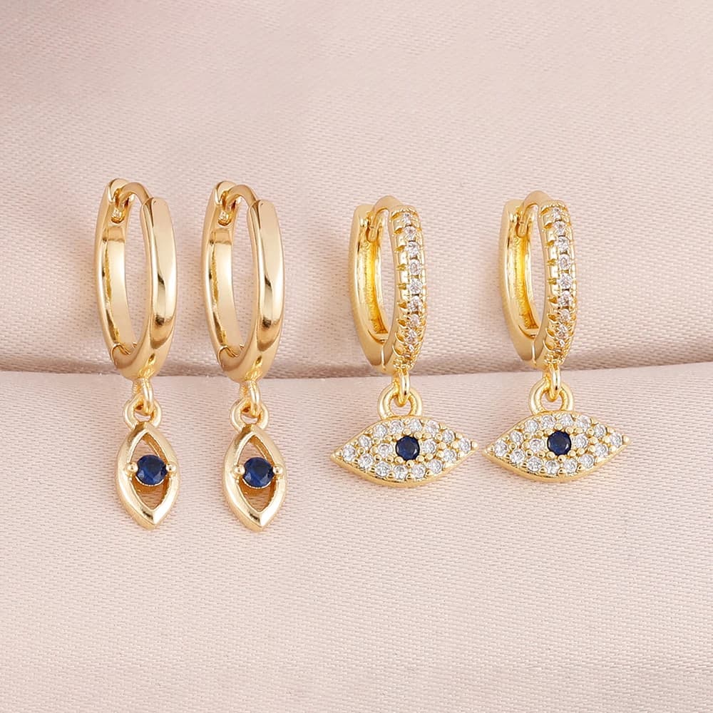 Orecchini a cerchio placcati in oro malocchio alla moda per le donne Orecchini pendenti con occhio blu zircone Amuleto fortunato Regali di gioielli delicati
