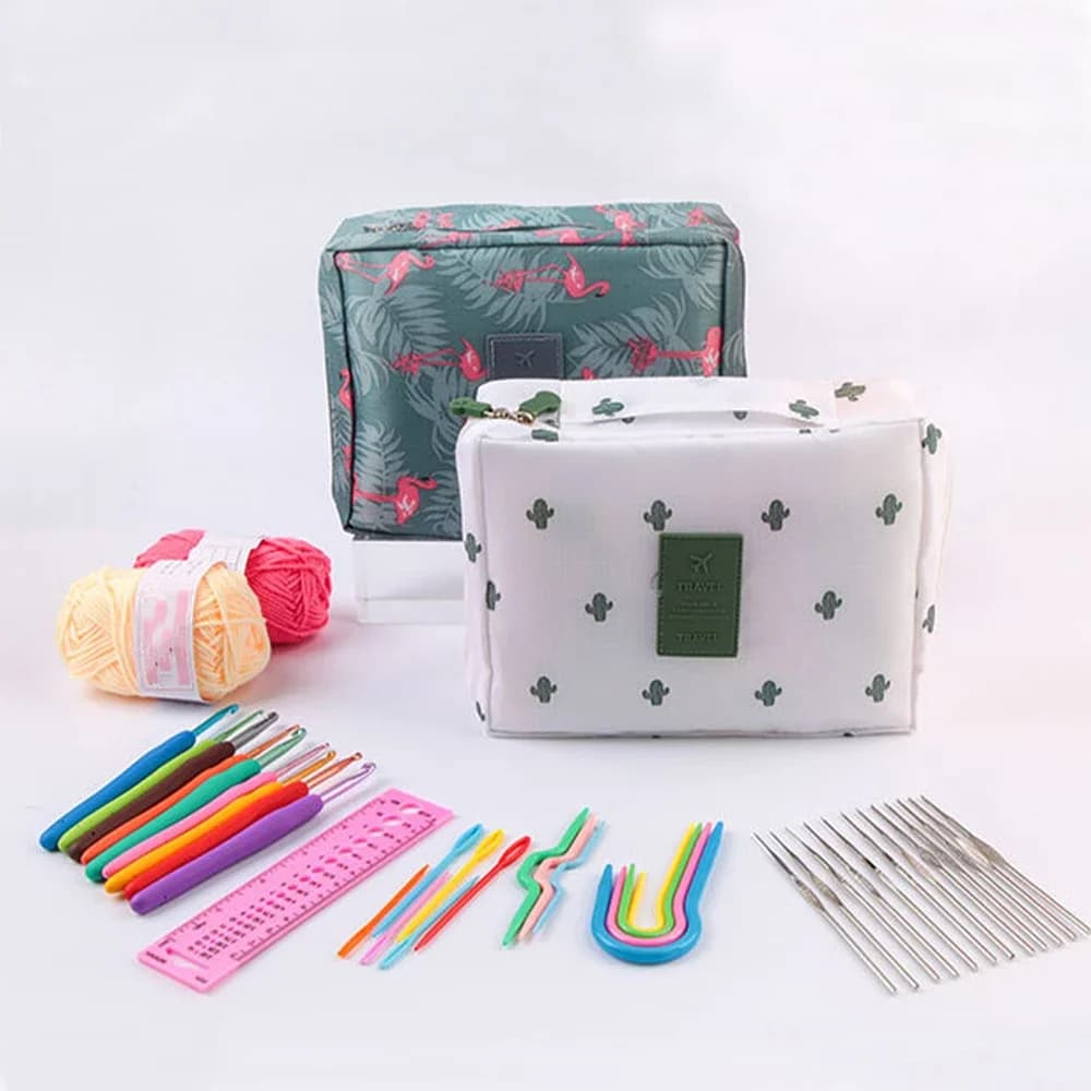 Kit di attrezzi per uncinetto da 58 pezzi, set di ganci portatili con custodia, aghi per filati e strumenti fai da te, forniture per principianti complete, strumenti per uncinetto