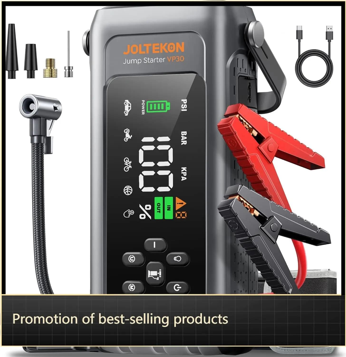 Avviatore di Emergenza per Auto con Compressore d'Aria 4500A 150PSI, Avviatore Portatile per Benzina 9L e Diesel 8L, con Spegnimento Automatico e Gonfiatore Pneumatici