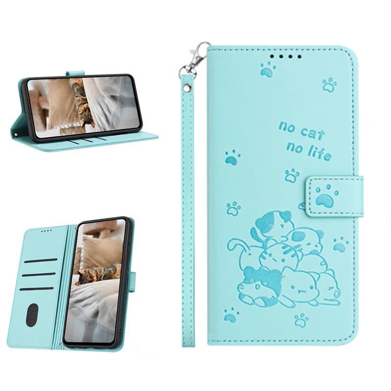 Divertente custodia a portafoglio in pelle con cordino a forma di gatto per Samsung Galaxy Wide 8 7 6 5 Quantum6 4 Buddy 3 Jean2 Jump 5G