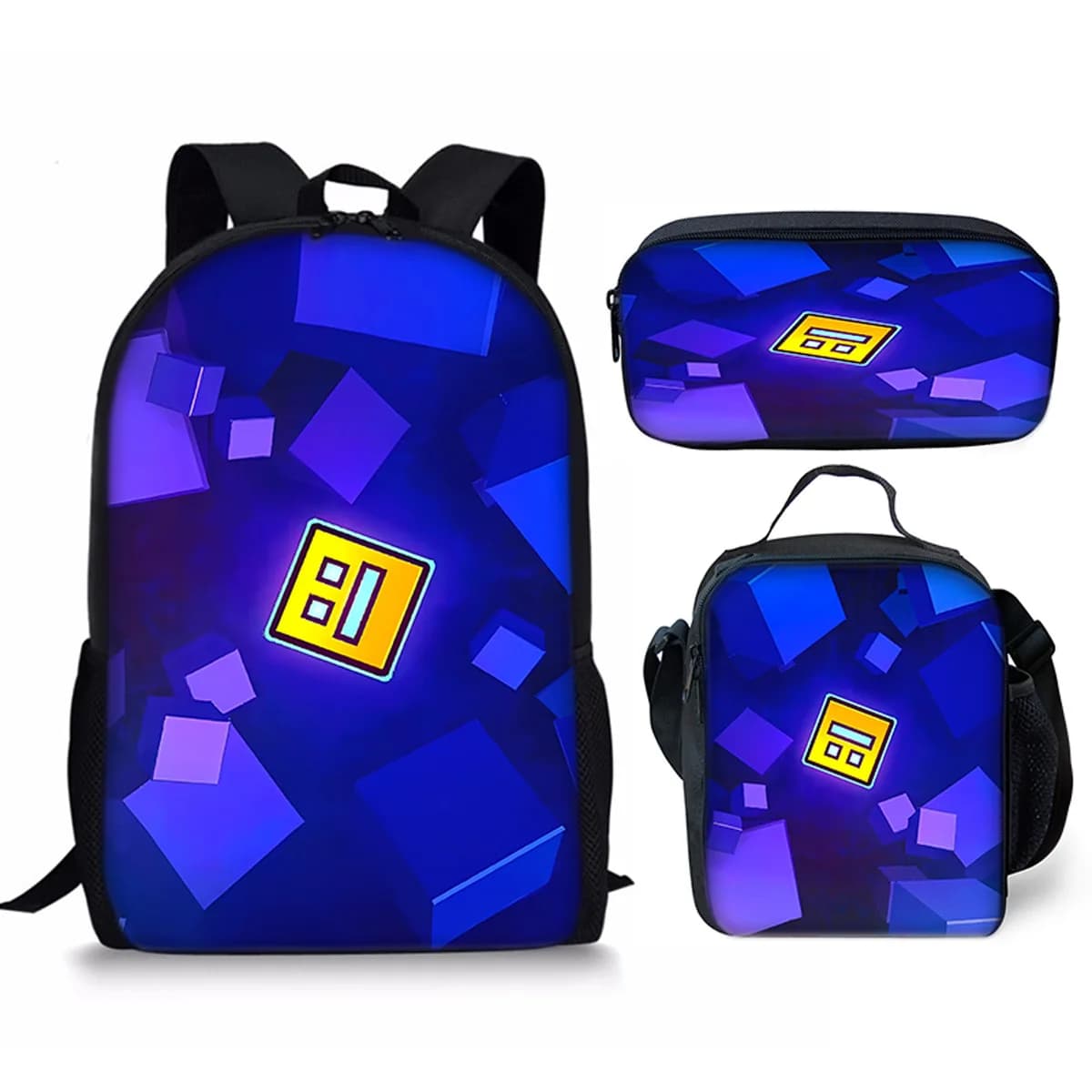 Hip Hop Youthful Geometry Dash 3D Print 3pcs/Set Student Travel bags Laptop Daypack Backpack Crossbody Lunch Bag Pencil Case