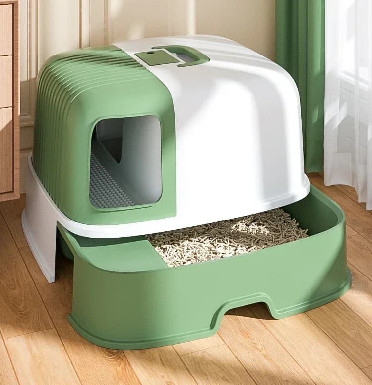 Lettiera per gatti completamente chiusa, con vassoio di raccolta estraibile per corridoi lunghi, mobile toilette per animali domestici di grandi dimensioni