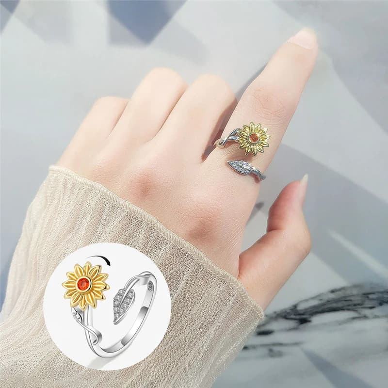 Moda margherita fiore spinner anelli a spirale donne simulate liberamente antistress agitarsi femme banchetto foglia anello di barretta accessori