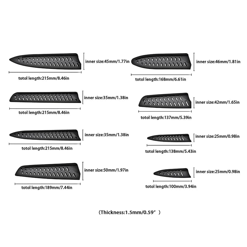 Guaina per coltello da cucina Coperture per coltelli in plastica nera Copertura protettiva per lama di coltello Protezioni per bordi Custodia Accessori da cucina 3,5-8 pollici