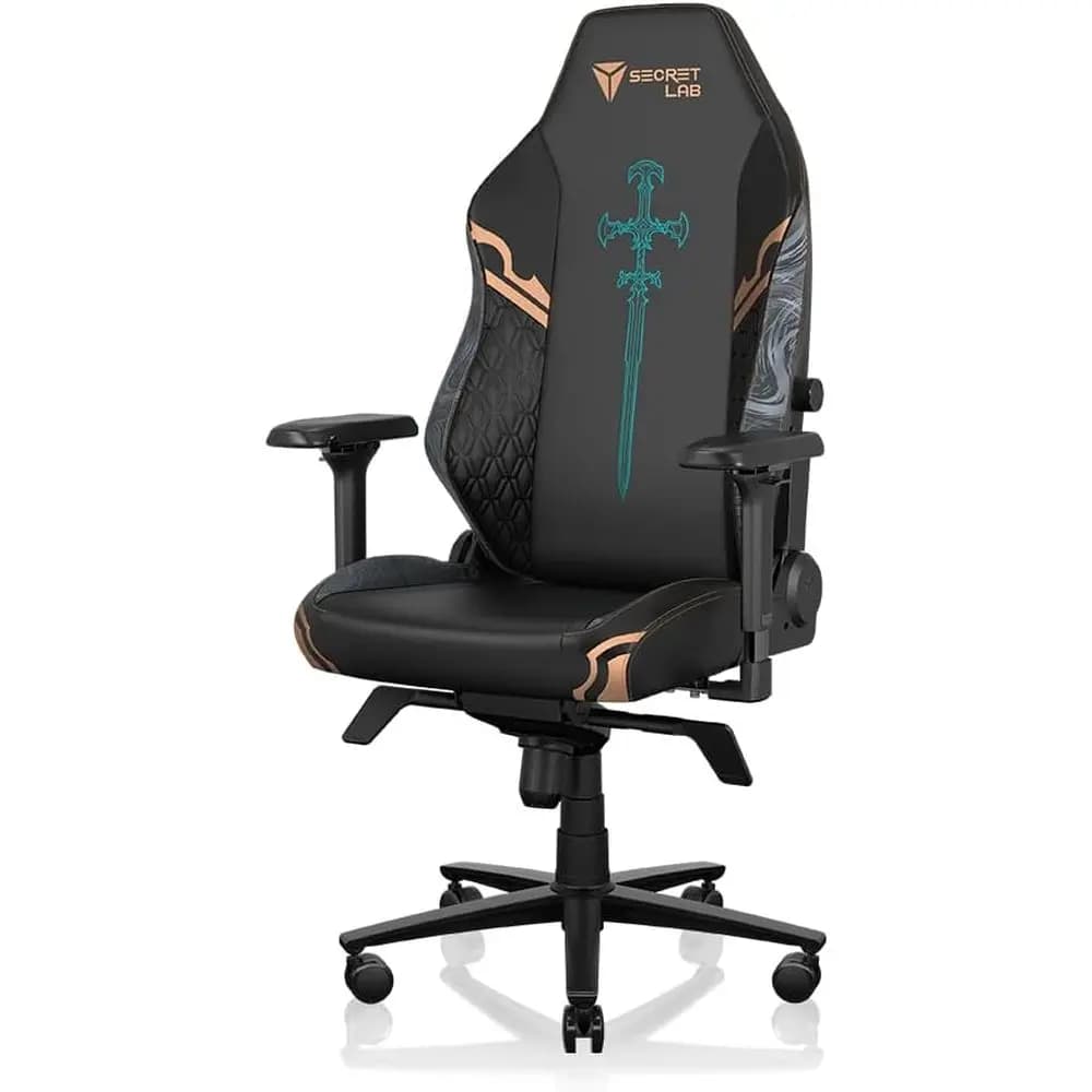 Sedia da computer ergonomica reclinabile con braccioli 4D, cuscino magnetico, supporto lombare - Piccola, in similpelle nera/verde