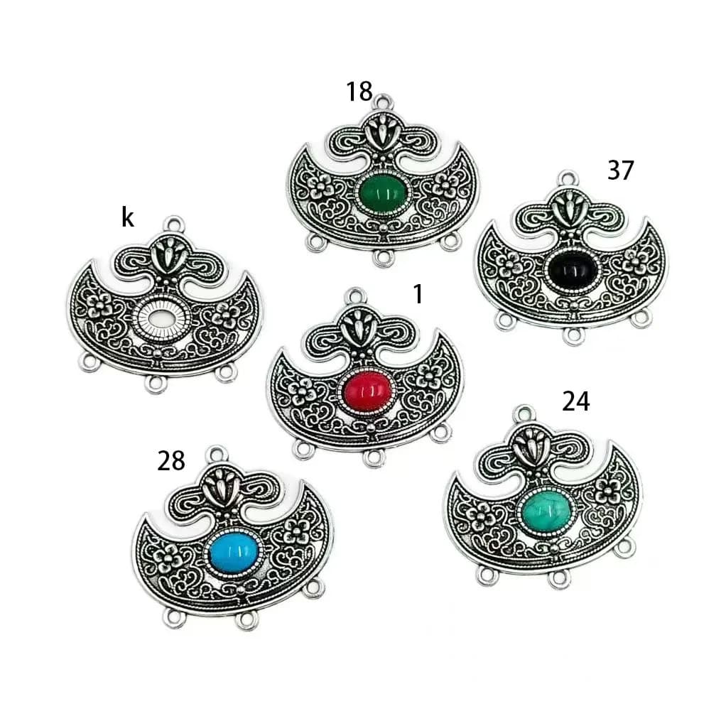 Stile vintage 2 pz/lotto antica lega d'argento pietra semplice ciondolo cappello fai da te orecchini collana minoranza etnica panno delle donne antiche