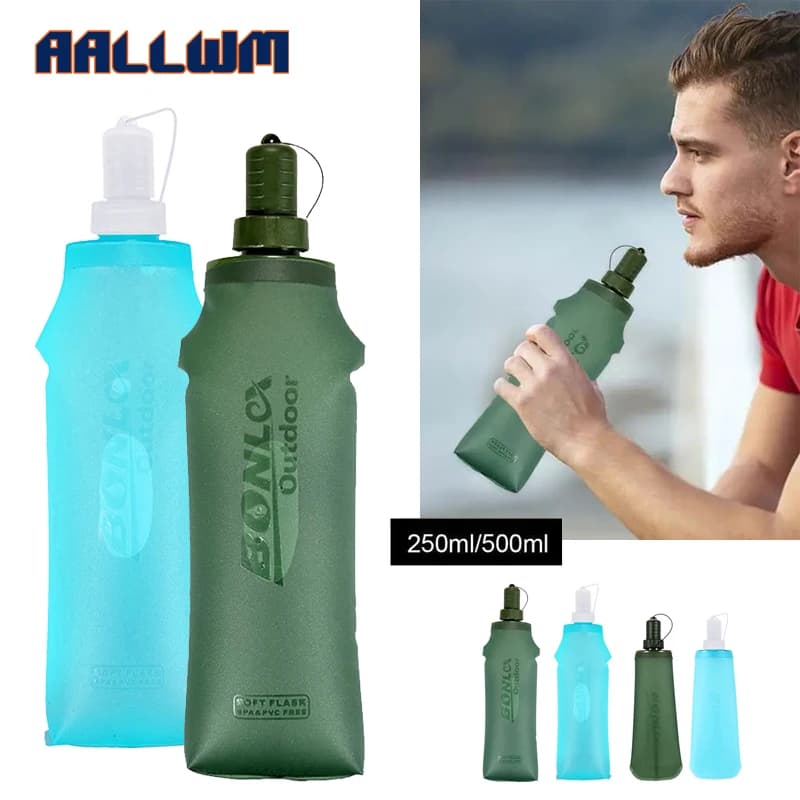 250ML 500ML Soft Flask, Running Water Bottle Foldable TPU Hydration Flask for Running Hydration Pack Cycling Hiking Marathon