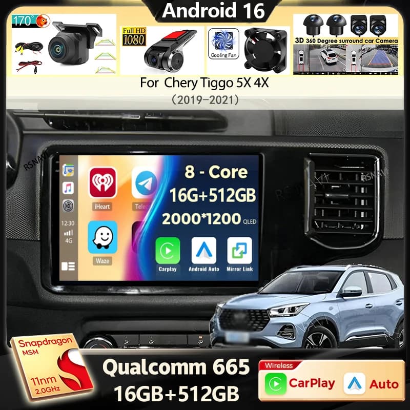 Android 15 Carplay Auto Autoradio Per Chery Tiggo 5X 4X 2019 2020 2021 Lettore Video Multimediale di Navigazione GPS Audio Stereo DSP