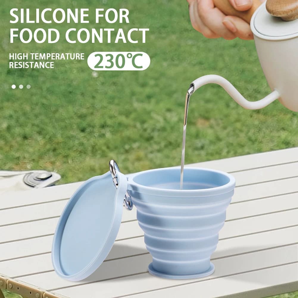 Tazza di acqua pieghevole in silicone portatile resistente al calore resistente alla tazza pieghevole pieghevole telescopica con coperchio per campeggio da viaggio 180 ml