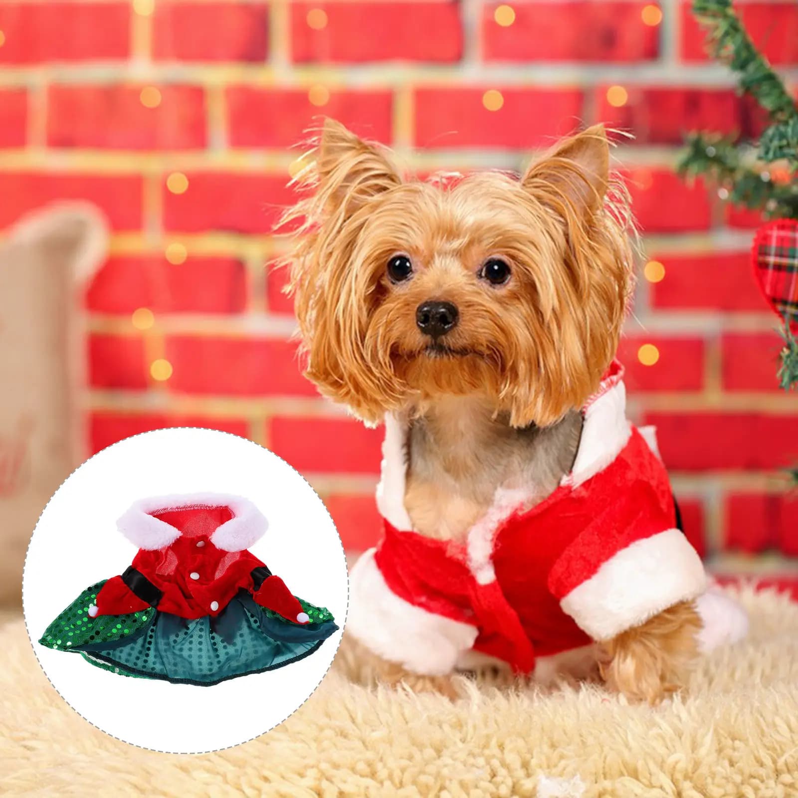 Christmas Dog Dress Red Sequin Christmas Tree Holiday Outfit Xmas Pet Clothes Festive Apparel Cats Dog Santa Costume