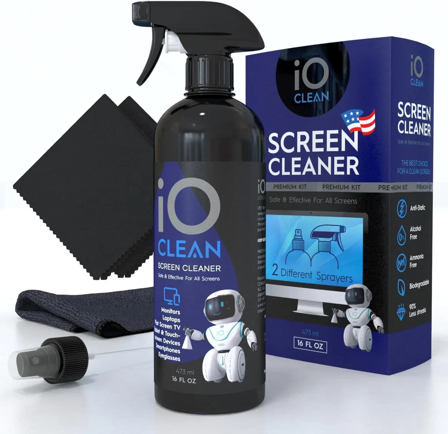 Kit Spray Detergente per Schermi con Panni in Microfibra per TV, Telefoni, Laptop e Monitor