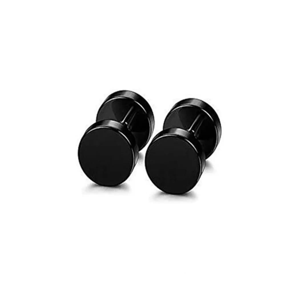 1 Paio di Orecchini a Perno Unisex in Acciaio Inossidabile Nero a Forma di Manubrio, Anallergici, Superficie Lucida, Taglio Grande, alla Moda per Feste