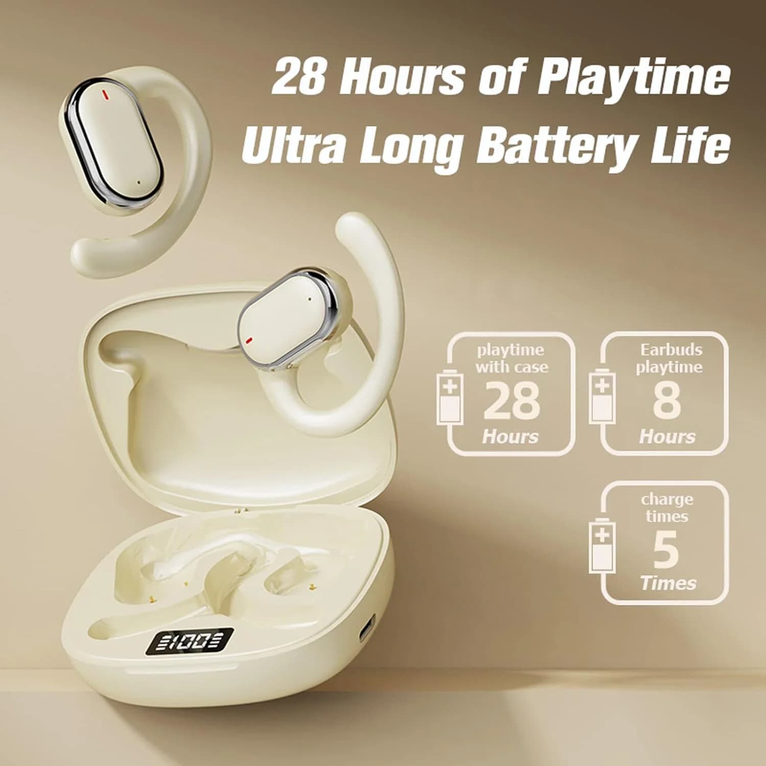 2024 new Wireless TWS headphones with Bluetooth 5.49 28-hour sports earphones with LED display and integrated microphone