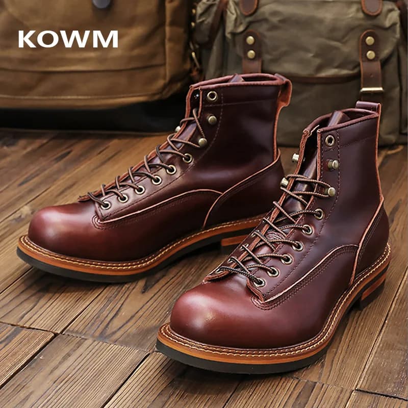 KOWM Scarpe da trekking stivali da passeggio da uomo Stivali da moto alti in pelle bovina britannica scarpe da ginnastica casual alla caviglia scarpe da trekking con suola spessa