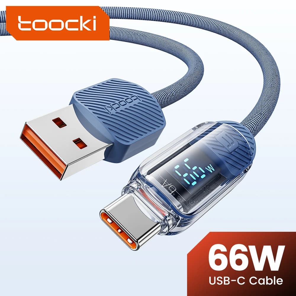 Toocki 66W Cavo USB a tipo C a ricarica rapida per Huawei Mate 50 40 30 Pro Xiaomi Samsung Display digitale a LED Cavo dati trasparente