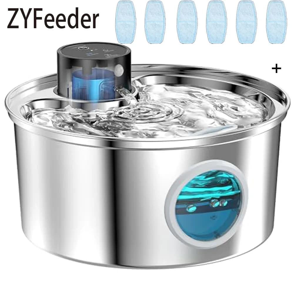 Fontana d'acqua per gatti senza fili in acciaio inossidabile Ricarica automatica Sensore di movimento potabile per animali domestici Filtro per accessori per erogatori di acqua per cani