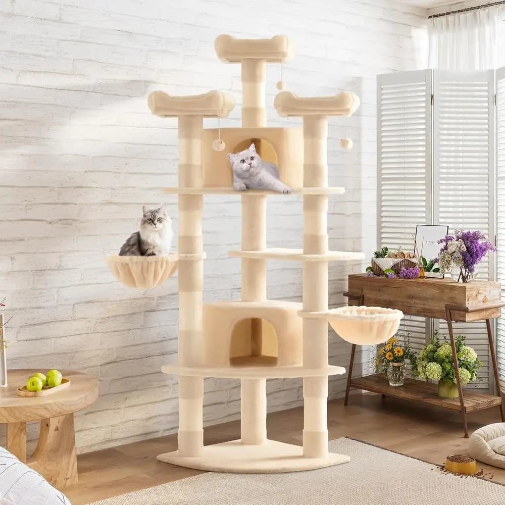 Torre per gatti ad angolo a forma di ventaglio da 73 pollici per risparmiare spazio/Albero per gatti alto multilivello per gattini da interni/Condo con cestini/Postagli accoglienti/Sis