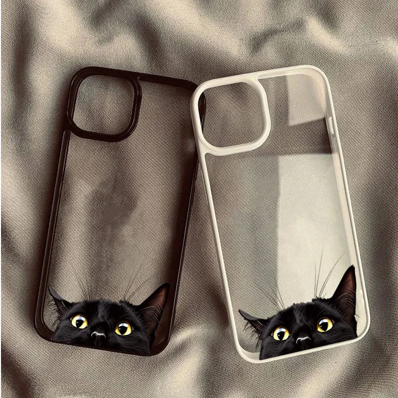 Funny Peeking Black Cat Clear Phone Case for iPhone 17 16 Pro 15 Pro Max 14 13 12 11 16E Air X XR XS Max 7 8 Plus SE 2022 Cover