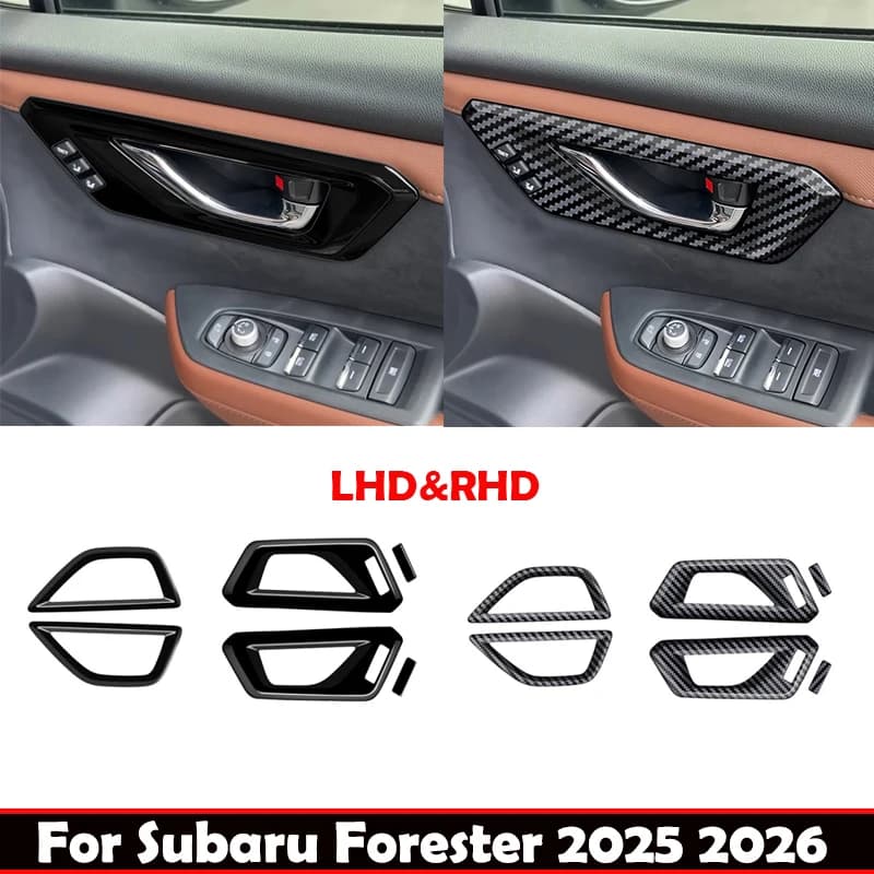 LHD RHD For Subaru Forester 2024 2025 2026 ABS Carbonfiber Black Car Inner Door Handle Door Bowl Cap Covers Interior Accessories