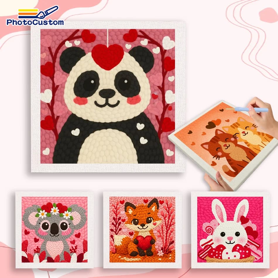 PhotoCustom Sloth Punch Needle Kit Crafts Embroidery Kit Valentine's Day Punch Needle Kit For Beginners Home Decor Gift Crafts G
