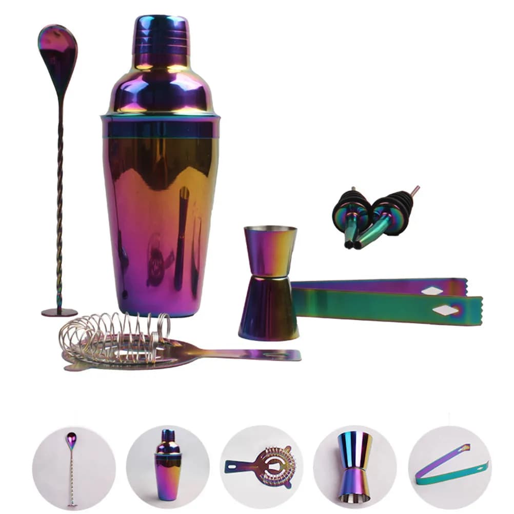 Set da 8 Pezzi per Cocktail in Acciaio Inox, Kit di Strumenti da Bar di Grado Alimentare, Set Colorato Placcato per Barman, Mixer per Bevande per Bar Domestico
