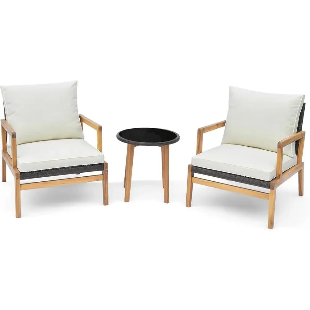 3-Piece Wicker Patio Furniture Set: Rattan Chairs & Side Table with Cushions for Outdoor, Porch, Backyard, Poolside