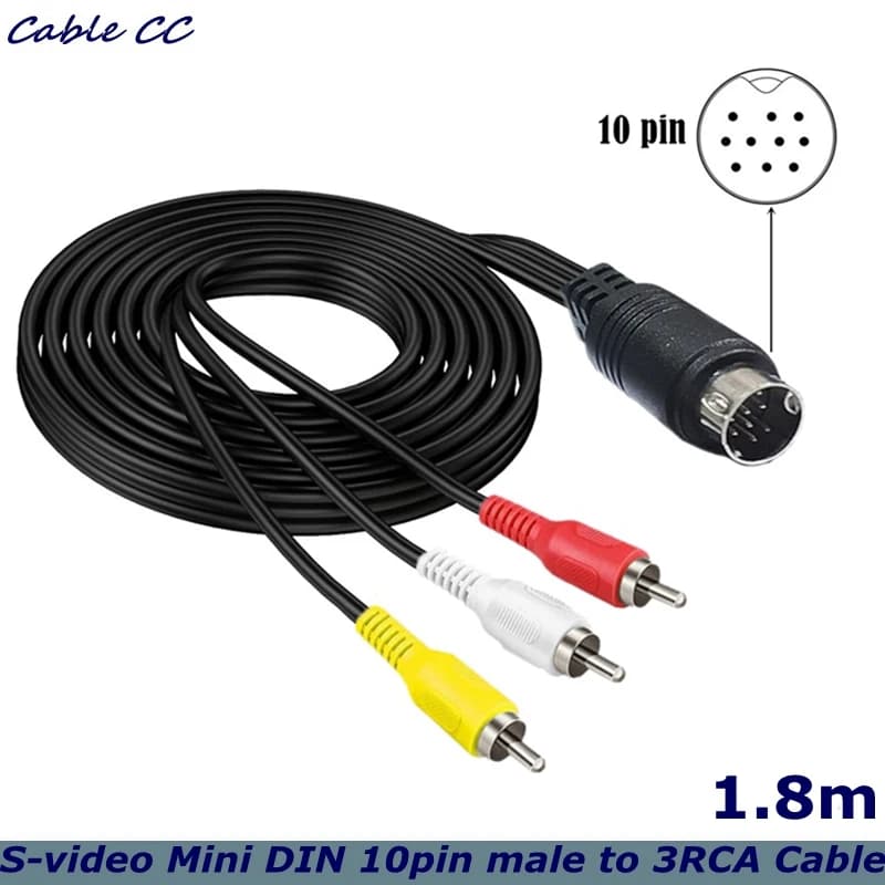 Cavo S-Video Mini DIN da 10 pin maschio a 3RCA maschio da 1,8 m per televisori, monitor, audio e video H25, C31, C41, C51, C61K e C41