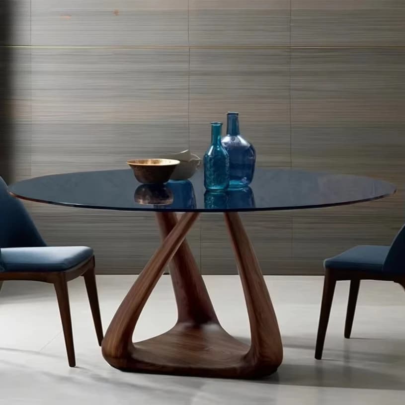 Tavolo da pranzo con gambe in legno massello in stile moderno con set in vetro temperato per la vendita calda della fabbrica di uso domestico in hotel