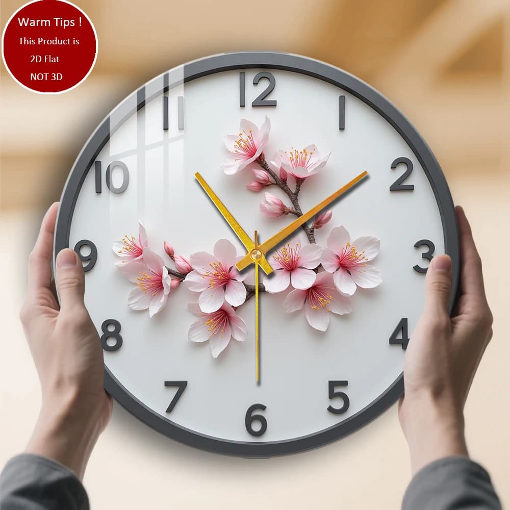Tempered glass wall clock Decorative wall clock with cherry blossoms suitable for wall decorations or table displays everywhere