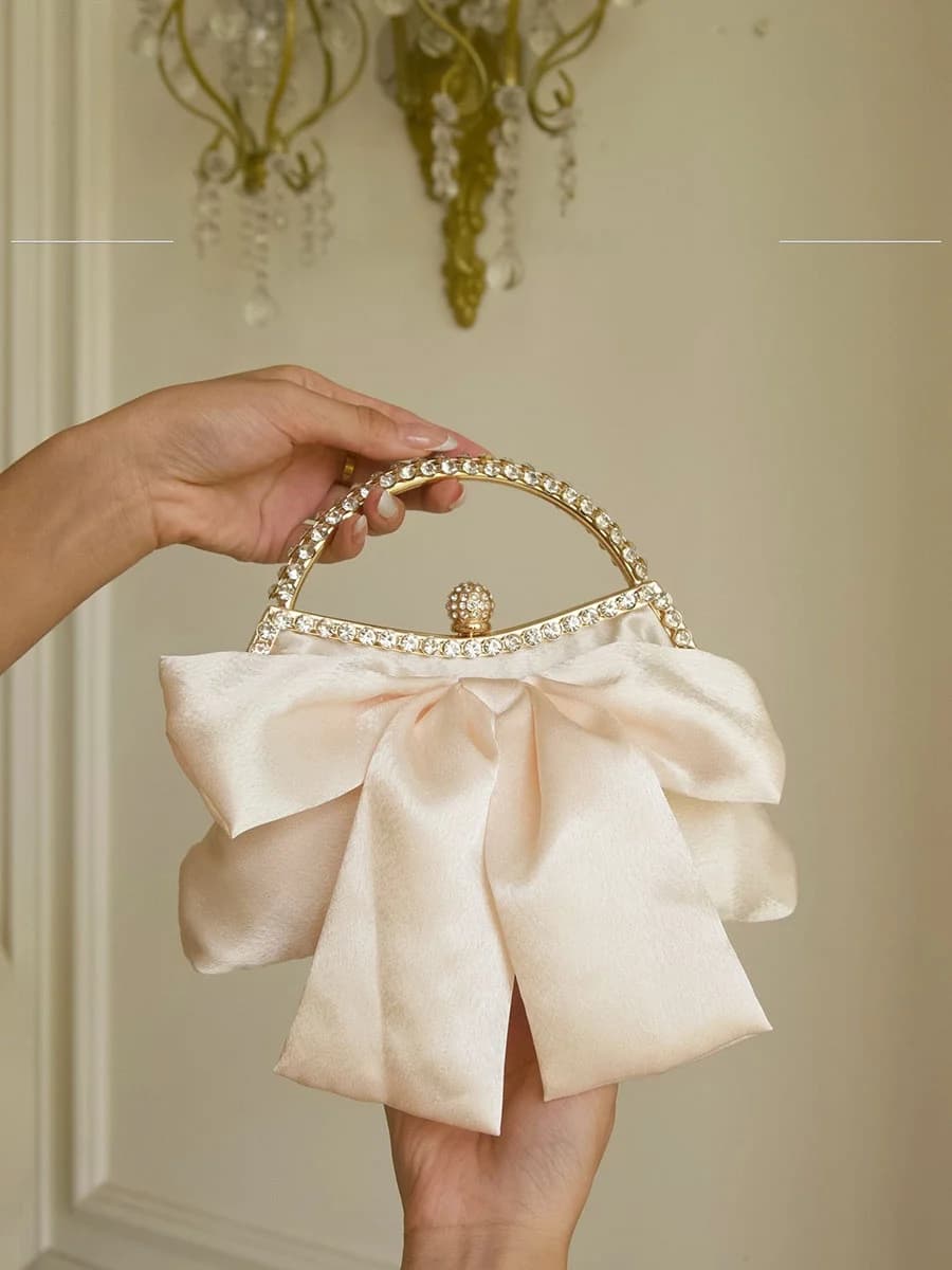 Borsa a tracolla piccola UGALS Fashion in raso di seta con nodo e strass, modello Dumpling Cloud, luminosa, da sera, per giovani