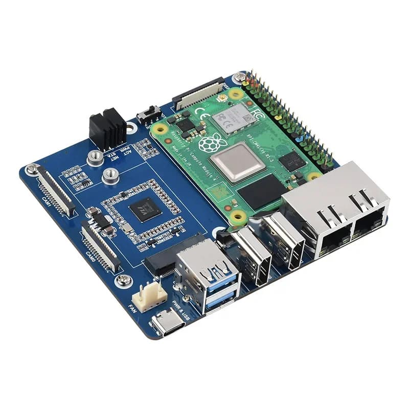 Modulo di calcolo Scheda base doppia Gigabit Ethernet 5g/4g da 4 cm progettata per il modulo di calcolo Raspberry Pi 4, monitor non incluso