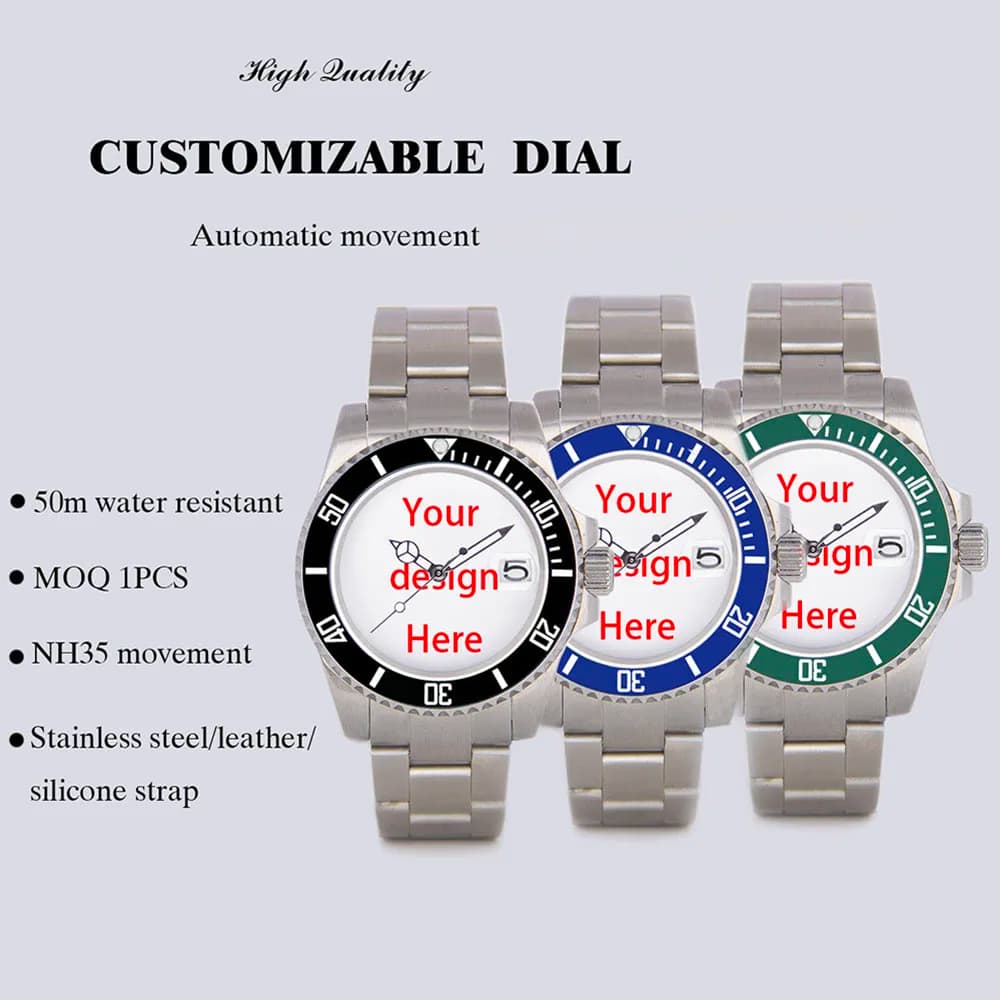 Orologio con quadrante personalizzabile, anello in ceramica, calendario, movimento meccanico automatico NH35A, cassa e cinturino in acciaio inossidabile per uomo e donna