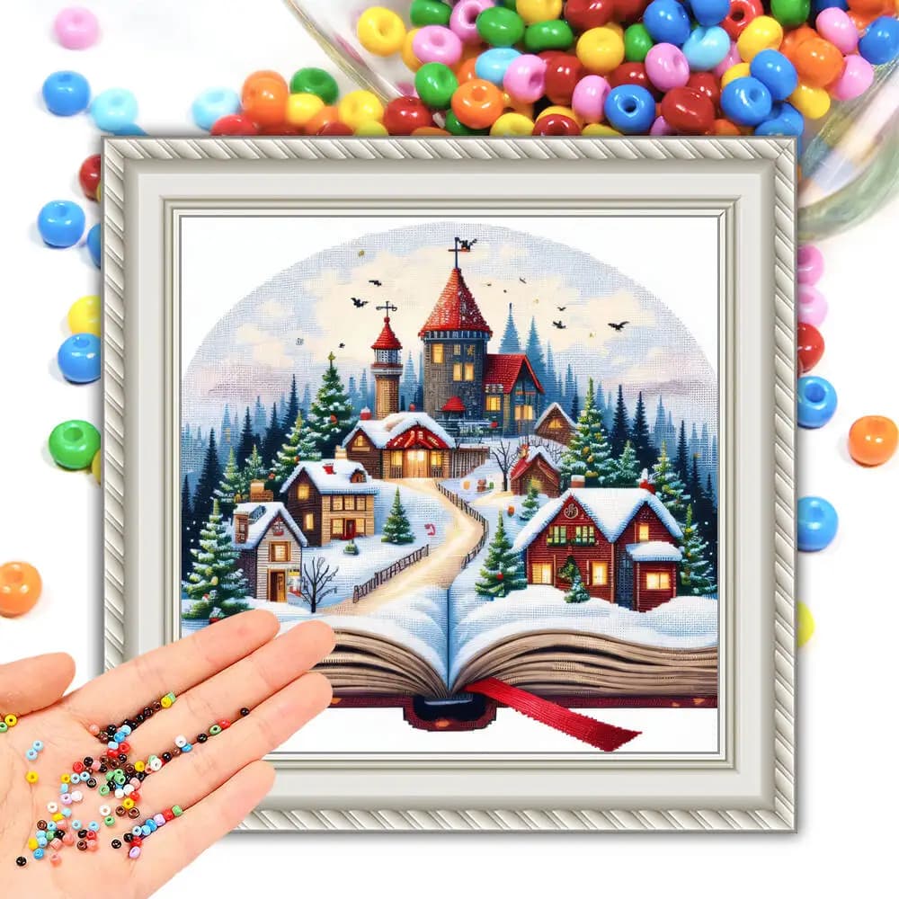 Set di ricami con perline fai-da-te Libro 11CT Kit punto croce Casa invernale Set completo di artigianato fatto a mano Decorazioni natalizie per la casa