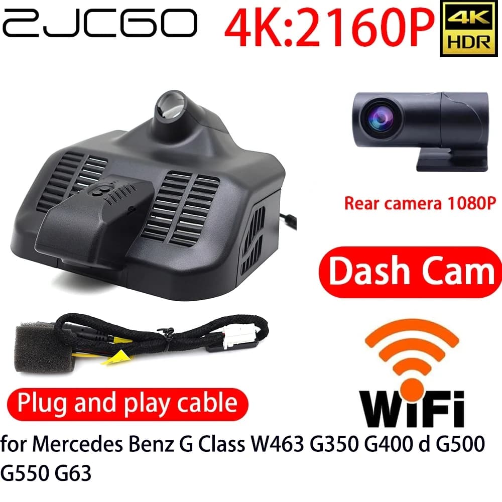 ZJCGO DVR Camera for Car 4K with Wifi, Double Front Camera and Rear, 24h Monitor for Mercedes Benz Class G W463 G350 G400 d G500 G550 G63 2018~2024