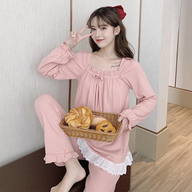 Princess Style Long Sleeve Sleepwear Set Sweet Casual Home Clothes Two Piece Set for Women Autumn Winter Comfortable Underwear