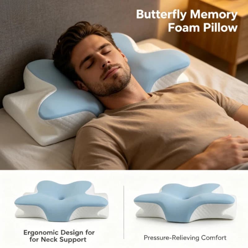 Cuscino Cervicale a Lenta Risposta a Forma di Farfalla, in Memory Foam Rinfrescante, per Supporto del Collo Estivo, Ergonomico per Casa e Letto, per Alleviare il Dolore