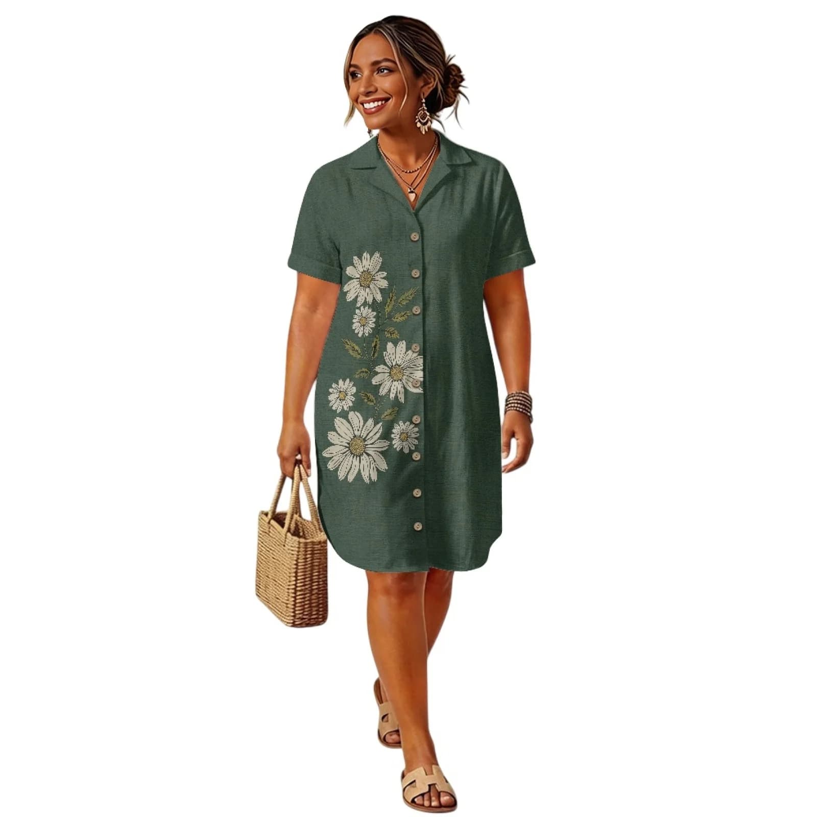 INSTANTARTS Camicia da donna in lino, camicia lunga estiva, leggera, traspirante, morbida e confortevole, con tasche
