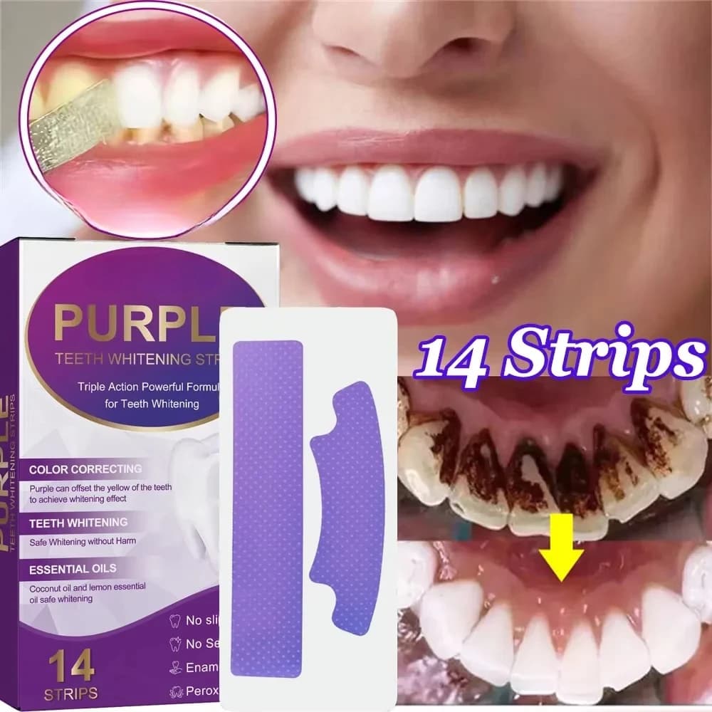 Purple Teeth Whitening Strips Remove Plaque Spots Cleaning Oral Hygiene Whitening Dental Instruments Fresh breath Enlighten teeth care
