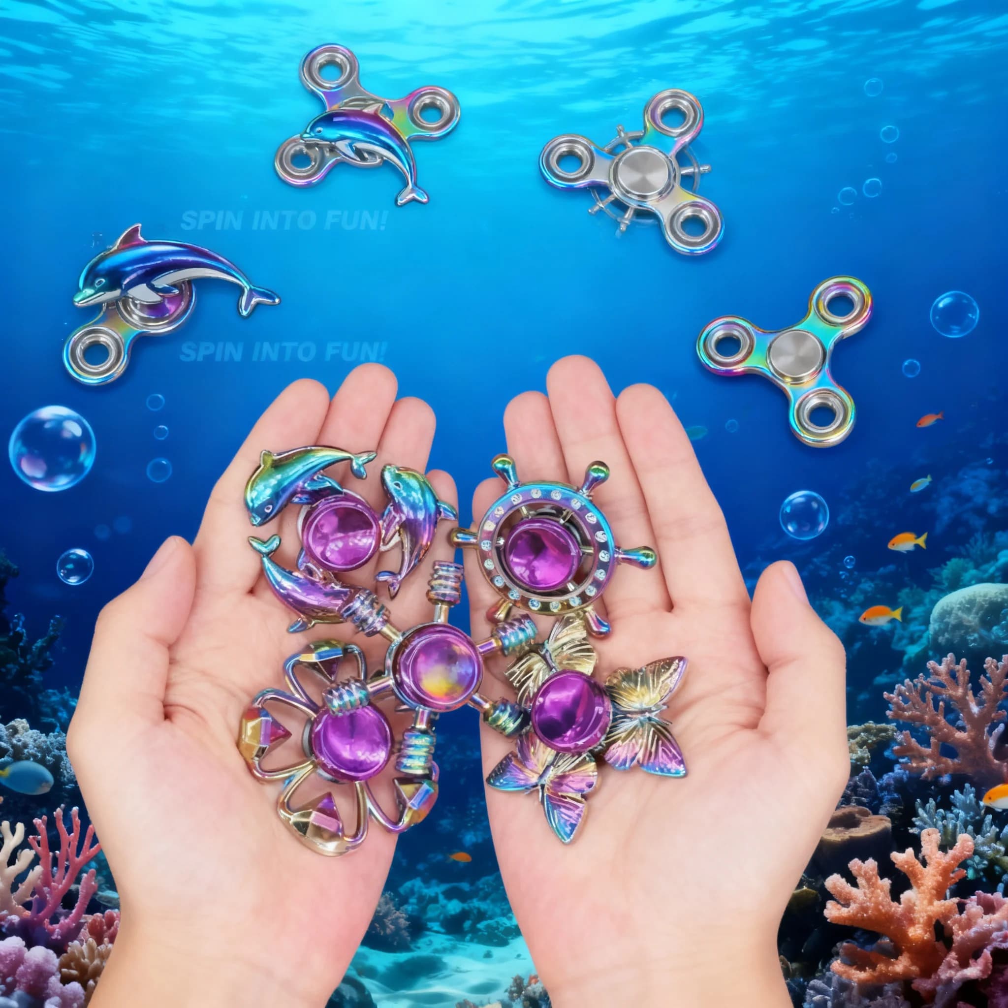 Fidget Spinner in Metallo Arcobaleno con Colore Sfumato R188, Cuscinetto Silenzioso, EDC, Giocattolo Antistress per Bambini e Adulti