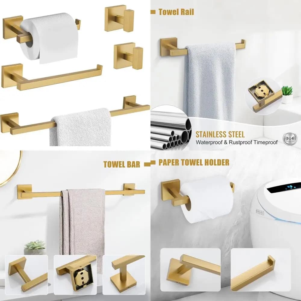Set portasciugamani da 5 pezzi in acciaio inossidabile spazzolato oro, portasciugamani singolo da 24 pollici, accessori moderni per il bagno