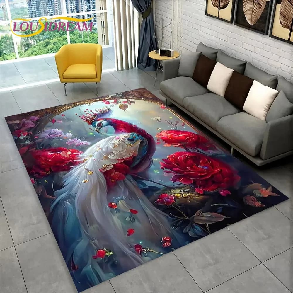 Tappeto Decorativo con Motivo di Pavone, Tappeto per Soggiorno, Camera da Letto, Divano, Ingresso, Cucina, Tappetini Antiscivolo
