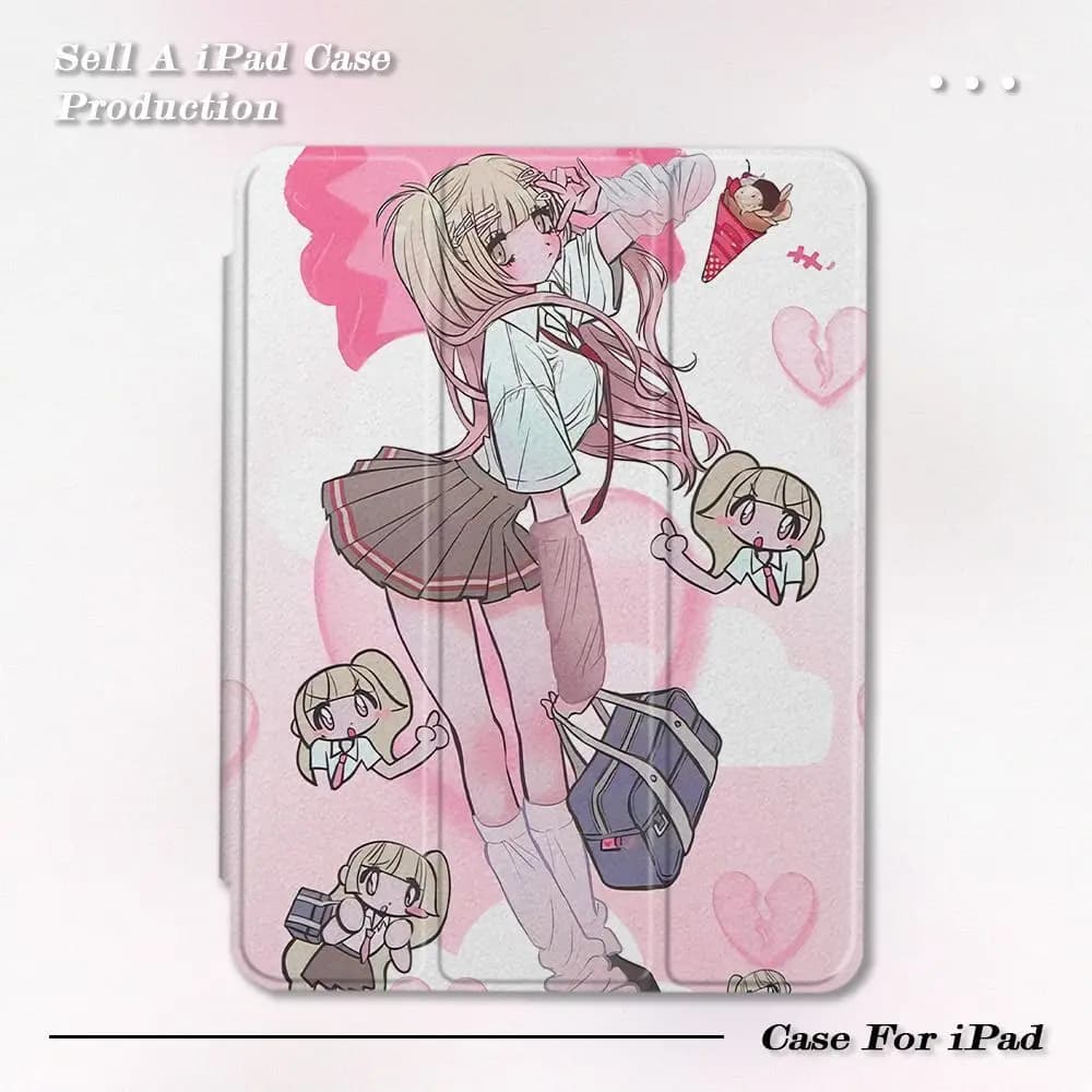 Japanese Girl Pink Heart Case For iPad Air 11 10th 11th A16 9th Cover iPad Pro11 4 5 10.9in 12.9 M2 M3 M4 Mini 7 Pencil Holder