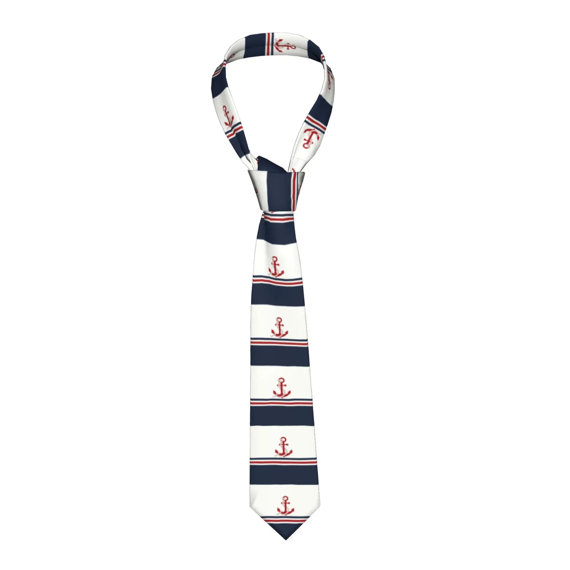 Cravatta da Uomo in Seta Blu Navy a Righe con Ancora Nautica, Stile Nautico, per Affari
