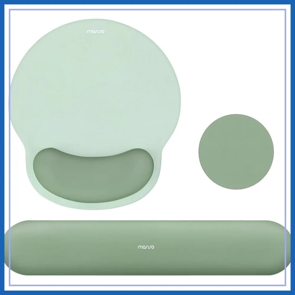 Ergonomic Wrist Rest Set for Mouse Pad & Keyboard, Non-Slip Base, Pain Relief, Soft Cloth & Silicone Lining, Antique Green