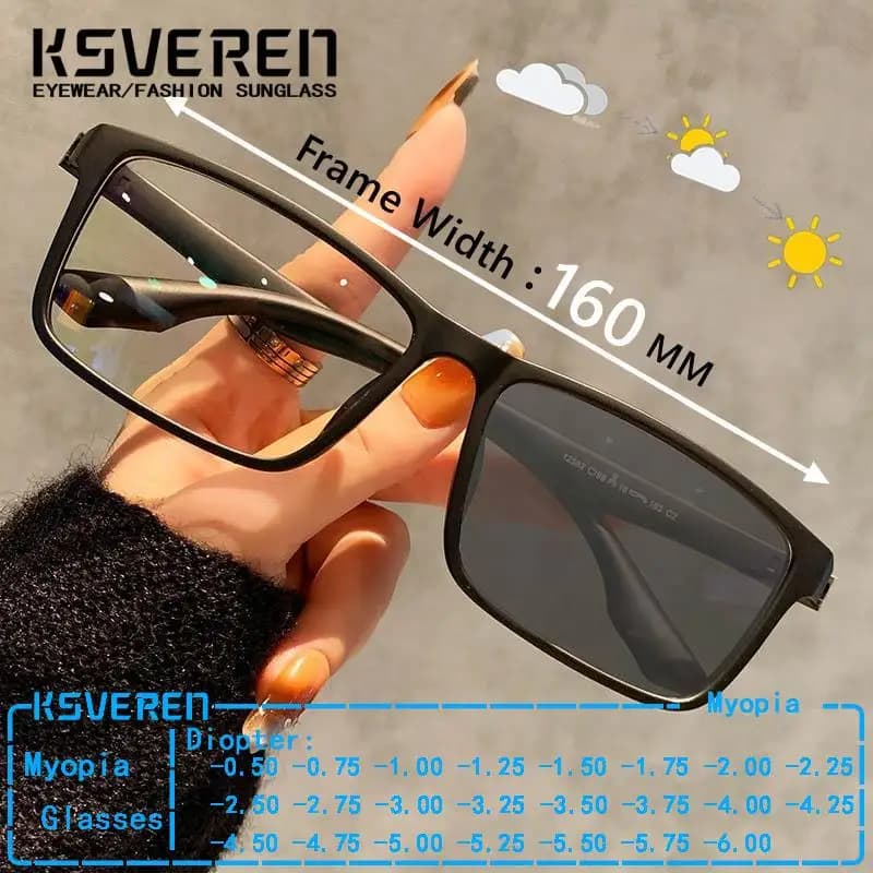 Occhiali da Vista Fotocromatici Ultra Leggeri Taglia Grande 160MM per Miopia, Montatura TR90 alla Moda per Uomo e Donna