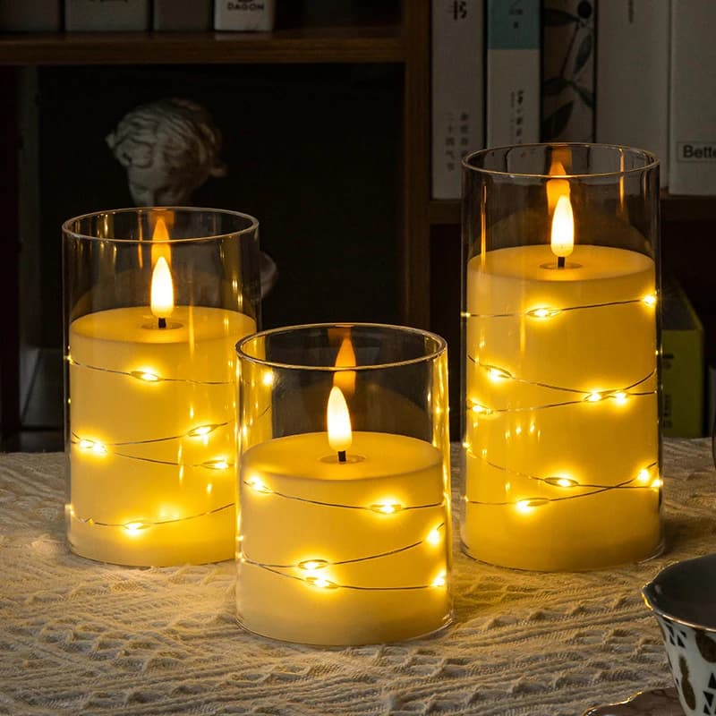 Candele a LED senza fiamma Stringa a stella con batteria Sala da campeggio Decorazione per feste di nozze Atmosfera Luce di candela a fiamma realistica