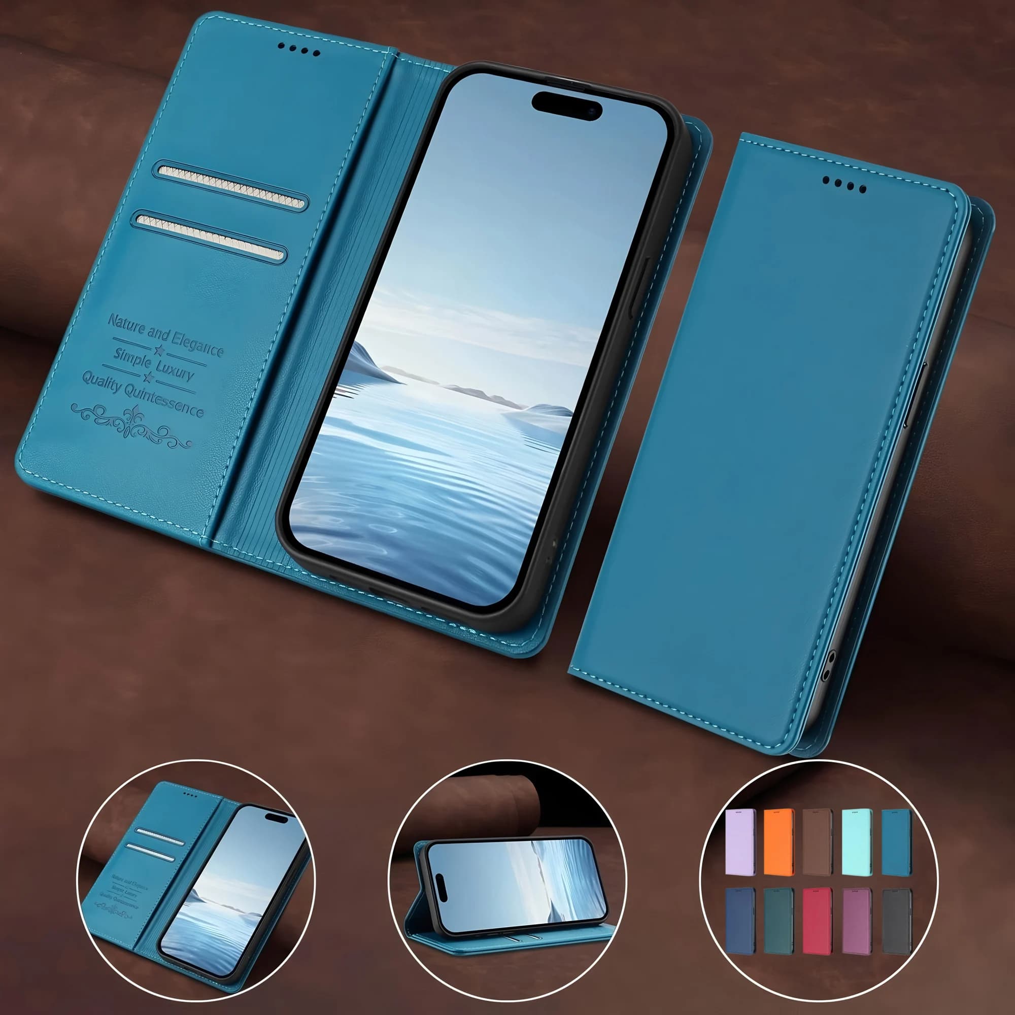 Leather Wallet Case for ZTE Axon 60 Lite 40 SE with Magnetic Clasp and RFID Protection