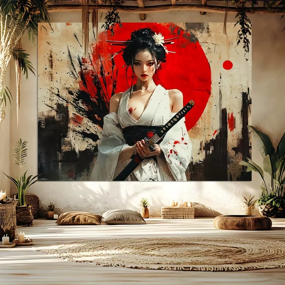 Tapestry with Bloodstained Blade and Coat Woman Background-Modern Polyester Reusable Mystery Art Deco Tapestry Wall Hanging